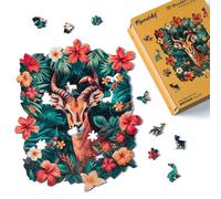 Figured'Art Puzzle de Madera para Adultos y Niños, Rompecabezas de 200 Piezas Animales - Jirafa con Flores - Diseño Original 23x28,7 cm, Caja de Madera Premium, Regalar