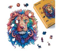 Figured'Art Puzzle de Madera para Adultos y Niños, Rompecabezas de 200 Piezas Animales - León Vibrante - Diseño Original 23,2x30,5 cm, Caja de Madera Premium, Regalar