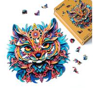 Figured'Art Puzzle de Madera para Adultos y Niños, Rompecabezas de 200 Piezas Animales - Mandala Vibrante de Gato - Diseño Original 28,5x28,5 cm, Caja de Madera Premium, Regalar