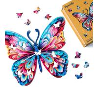 Figured'Art Puzzle de Madera para Adultos y Niños, Rompecabezas de 200 Piezas Animales - Mariposa Arcoíris Hermosa - Diseño Original 32x27,5 cm, Caja de Madera Premium, Regalar
