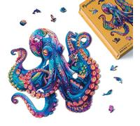 Figured'Art Puzzle de Madera para Adultos y Niños, Rompecabezas de 200 Piezas Animales - Pulpo Colorido - Diseño Original 28,4x28,5 cm, Caja de Madera Premium, Regalar