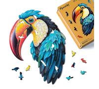 Figured'Art Puzzle de Madera para Adultos y Niños, Rompecabezas de 200 Piezas Animales - Tucán Colorido - Diseño Original 23,3x33,7 cm, Caja de Madera Premium, Regalar