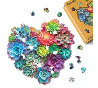 Figured'Art Puzzle de Madera para Adultos y Niños, Rompecabezas de 200 Piezas - Corazón suculento - Diseño Original 29x27,8 cm, Caja de Madera Premium, Regalar