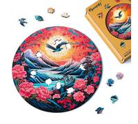 Figured'Art Puzzle de Madera para Adultos y Niños, Rompecabezas de 200 Piezas - Escena de montaña al Atardecer - Diseño Original 28,5x28,5 cm, Caja de Madera Premium, Regalar