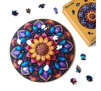 Figured'Art Puzzle de Madera para Adultos y Niños, Rompecabezas de 200 Piezas - Mandala Colorido - Diseño Original 28,5x28,5 cm, Caja de Madera Premium, Regalar