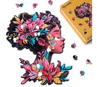 Figured'Art Puzzle de Madera para Adultos y Niños, Rompecabezas de 200 Piezas - Retrato de Mujer Floral - Diseño Original 27,1x35 cm, Caja de Madera Premium, Regalar