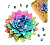 Figured'Art Puzzle de Madera para Adultos y Niños, Rompecabezas de 200 Piezas - Suculenta Arcoíris - Diseño Original 28,8x28,3 cm, Caja de Madera Premium, Regalar