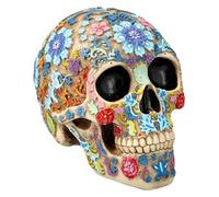 Figuren Shop GmbH Figura de calavera con estampado floral - 16 cm de altura, color hueso, estilo Día de los Muertos, colección Summit, flores coloridas, calavera de azúcar