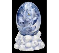 Figuren Shop GmbH Figura de huevo de dragón, dragón azul en huevo, figura de dragón pintado a mano (10 cm), colección Tales of Aurelion, idea de regalo para los fanáticos del aire y los elementos