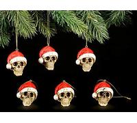 Figuren Shop GmbH Gótico Bolas para Árbol de Navidad - Juego de 6 Calaveras con Gorro de Navidad | Artículo Decorativo para Colgar, Pintado a Mano