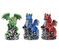 Figuren Shop GmbH Juego de 3 figuras de dragón - Guardianes de cristal en rojo, azul y verde, 8 cm de alto
