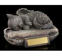 Figuren Shop GmbH Tier-Urne - Katzen-Engel con Placa Grabada en Adornos de Piedra Gedenk-Urne, Pintado a Mano