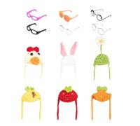 Figurine Hat, Desk Geese Outfits, 6 Pieces Geese Statue Knitting Hats with Sunglasses, 7 Inch Statue Outfit For Mantel Bedroom Living Room Centerpiece Shelf