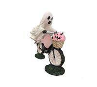 Figurita de Halloween con temática fantasmal con calabazas montando en bicicleta Estatua de resina Escultura decorativa para fiesta Adorno