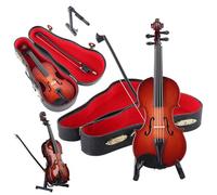 Figurita de Violín en Miniatura Jugable, la Más Pequeña del Mundo con Sonido, Réplica de Violín con Soporte, Estuche y Arco, Miniaturas de Madera, Modelo Coleccionable Decorativo