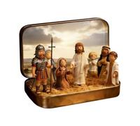 Figuritas De Jesús Pequeñas De Hojalata Con Escena De Pascua Religiosa