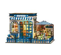 Figuritas De Madera De Santorini Sun Coffee House, Kits En Miniatura con Luces LED, Decoración De Escritorio para El Hogar para Adultos, Regalos Hechos A Mano Sun Coffee House