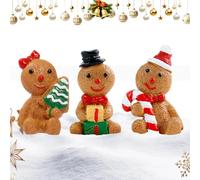Figuritas de pan de jengibre para Navidad 3 piezas - Figura navideña de escritorio - Decoración de resina para exposición interior estante bonsai