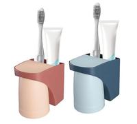 FIHODONE 2 Piezas Portacepillos de Dientes Montaje en Pared, Juego de Vasos para Cepillos de Dientes de Plástico, Portavasos para Cepillos de Dientes sin Taladrar Portacepillos de Dientes con Taza Ma