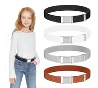 FIHODONE 4 Piezas Cinturón Elástico, Cinturón Magnético Ajustable para Niños, Cinturón Infantil Ajustable con Hebilla Magnética, para Niños Niñas Vestido Pantalones Jeans (Negro Blanco Gris Marrón)