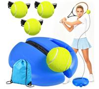 FIHODONE Entrenador de tenis, 3 pelotas de tenis con cuerda, juego de entrenamiento de tenis con entrenamiento redondo azul Kettle y bolsa de almacenamiento, entrenador de tenis para adultos para