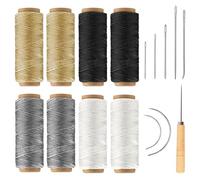 FIHODONE Hilo Encerado Plano 4 Colores, 16 Piezas Kit de Costura para Herramientas Cuero, Kit Costura para Herramientas para Cuero con Agujas de Coser a Mano, Cuero Sewing Kit para Reparación