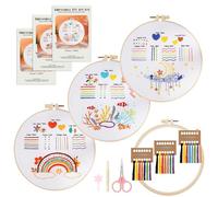 FIHODONE Kit Bordado Principiantes, Kit de Bordado DIY, Embroidery Kit a Mano, 3 Piezas Kit de Bordado para Principiantes con Bastidor para Bordar y Hilos de Bordar (Luna/Arco iris/Océano)