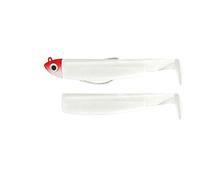 Fiiish Lures - Black Minnow Combo BM120 - Señuelo Blando de Vinilo para Pesca Spinning de Bass Lubina y otras especies - 1 Cabeza + 2 Cuerpos + 1 Anzuelo Nº3 (12g Combo Shore BLANCO-ROJO)
