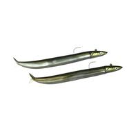 Fiiish Lures - Crazy Sand Eel 120 Doble Combo - Señuelo Blando de Vinilo para Pesca Spinning o Jigging en Mar o Agua Dulce - 2 Cuerpos 12cm kaki + 2 Cabeza kaki de 15g
