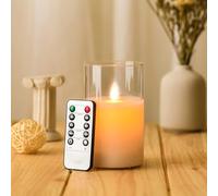 FiiMoo LED Vela, LED Velas Vidrio Blanco, Velas de a Pilas, Vela LED Efecto Llama, Cera Real, LED Velas con Mando a Distancia y Temporizador, Para Navidad, Pascua, Fiestas, Bodas, Cumpleaños-12.5cm