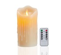 FiiMoo Velas LED Efecto Llama para Halloween, 10cm Tear Wave en Forma de Cera Real con Mando a Distancia y Temporizador - Decoración para Bodas, Navidad - Marfil