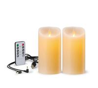 FiiMoo Velas LED Recargables con Cable USB, 3D Efecto Llama y Mando a Distancia, Pack de 2 con Temporizador para Decoración, Navidad - 12.5cm Marfil