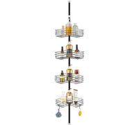 FIISAYL Estanteria Baño Telescopica Estante Ducha sin Taladro Acero Inoxidable Repisas Esquina Baldas con 4 Bandejas, Regulable 85-325cm, apto para Bañera Baño y Cocina, Negro