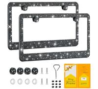 FIISFIIS Yunh Bling Marco para Matrícula para Mujer, Paquete De 2 Soportes para Matrícula De Acero Inoxidable De Primera Calidad con Diamantes De Imitación, Hecho A Mano con Purpurina De Cristal Y