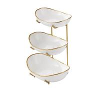 Fiita Juego de Cuencos de Servir de 3 Niveles con Soporte de Metal Plegable más Grueso, Platos ovalados para entretener Soporte de Servir Escalonado para Frutas, postres, Dulces, Patatas Fritas y