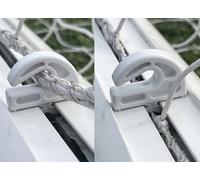 Fijaciones de gancho para red de portería de fútbol, estilo abierto, se puede utilizar de dos maneras, se adapta a porterías de aluminio con espacio de canal de 8 mm o 12 mm, estilo de ajuste