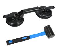 Fijador de huecos de piso para herramienta de reparación de huecos de suelo laminado, incluye ventosa de aluminio resistente y mazo de goma con mango de fibra de vidrio (no se puede utilizar en suelos