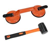 Fijador de huecos de piso para herramienta de reparación de huecos de suelo laminado, incluye ventosa de aluminio resistente y mazo de goma con mango de fibra de vidrio (no se puede utilizar en suelos