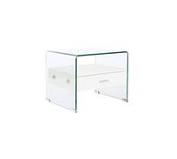 DKD Home Decor Mesita de Noche Blanco Transparente Cristal Madera MDF 50 x 40 x 45,5 cm