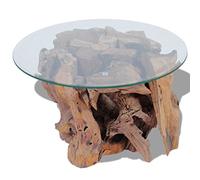 Fijo Night mesa de café (coffeetisch con mesa soporte de madera de teca maciza Ideal como mesa auxiliar mesa de cristal Placa Diámetro 60 cm