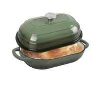 Fijxzct Horno holandés de hierro fundido esmaltado de alta calidad para hornear pan, horno ovalado antiadherente de 2 cuartos con tapa, perfecto para masa madre, pan y hornear artesanal (verde, 12