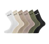 FILA Calcetines para hombre de algodón regenerado - Juego de 6 - Calcetines altos para hombre, tenis, Beige/Marrón/Caqui/Negro, 35-38