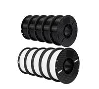 Filamento P/L/A de 10 kg for impresora 3D, rollo de 1 kg, 1,75 mm, color específico. Filamentos de plástico alineados perfectamente. Materiales de impresión F/D/M.(5kg black and white)