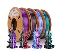 Filamento PLA de seda bicolor doble ERYONE de 1,75 mm, filamento para impresora 3D PLA +/-0,03 mm, 4x250 g/paquete, rojo rosa/azul claro, negro/rojo, verde oscuro/negro, negro/púrpura