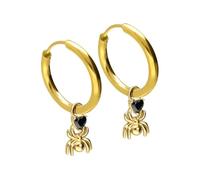 FILANGO 1 par de pendientes de aro de acero quirúrgico, diseño de araña + corazón de cristal, color y tamaño a elegir, 10 mm Innendurchmesser | 2 mm Designstärke