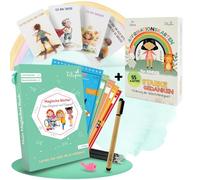 Filapen Cuaderno preescolar mágico + 55 tarjetas de afirmación para niños - Edición especial a partir de 4 años - Aprender a escribir y aritmética, practicar letras y números, descubrir emociones
