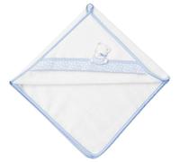 FILET - Albornoz triángulo para recién Nacidos | Suave Rizo de algodón | con Inserciones de Tela Aida para Bordar - Blanco y Cielo