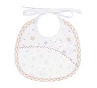 Filet - Babero de Algodón Piquet con Estampado de Estrellas Multicolor y bolsillo en tela Aida para bordar | Medidas 18x18 cm | Beige