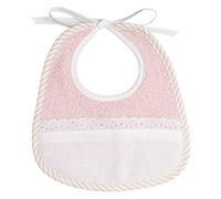 Filet - Babero de bordado, fabricado en rizo de algodón rosa, detalles de encaje sangallo, Sbieco Multicolor, bolsillo de tela Aida, ideal para los recién nacidos, fabricado en Italia, color rosa