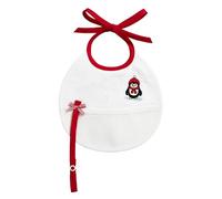 Filet - Babero de Navidad para Bebés para Bordar con Cadena para Chupete y Bordado de un Pingüino con Bufanda y Gorro Rojos, Cierre con Lazos, Made in Italy